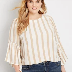 Maurices khaki stripe 3/4 flutter sleeve lightweight blouse woman's size 2X - Picture 1 of 10