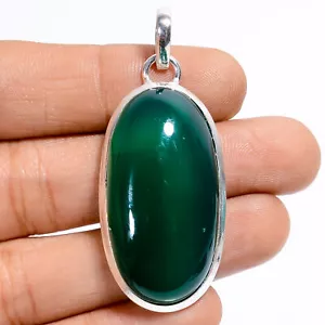 Natural Green Chalcedony Gemstone 925 Silver Handmade Pendant 2" ARP-5944 - Picture 1 of 3