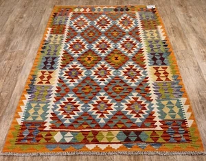 Alfombra de lana Kilim afgana vintage anudada a mano genuina, 188X130 CM - Imagen 1 de 9