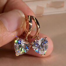Fashion CZ Heart Zircon Dangle Earrings Crystal Drop Hoop Women Charm Jewelry