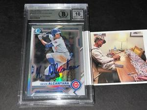 Kevin Alcantara Cubs Auto FIRMATO 2021 BOWMAN Rifrattore BECKETT BAS 10 BGS. - Foto 1 di 1