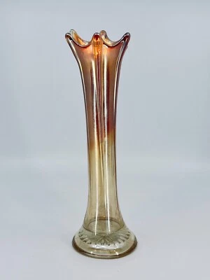 Jarrón oscilante de vidrio de carnaval estilo ondulado caléndula vintage años 40 naranja melocotón único en su clase Foto 1 de 4