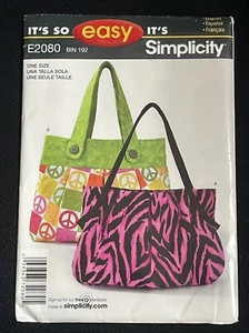 It's So Easy It's Simplicity Sewing Pattern E2080 Bags 2 Styles One Size UNCUT - Picture 1 of 2