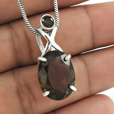 Women Gift Smoky Quartz Gemstone Jewelry 925 Sterling Silver Pendant AF66 - Imagem 1 de 4