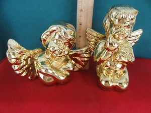 Vintage 1950's Ben Franklin Gold Angels Set of 2 Figurines Cherubs - Picture 1 of 7
