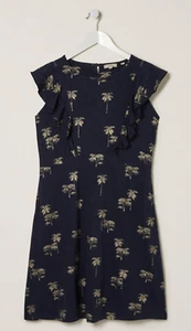 Ex Fat Face Women's Kate Foil Palm Jersey Sleeveless Dress In Navy Floral - Picture 1 of 13