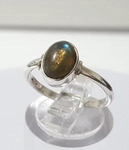 Gorgeous Sparkling Real Labradorite Stone Ring 925 Silver Size M~M1/2 #315567 - Picture 1 of 19