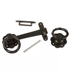 BLACK ORNATE SOLID CAST IRON GATE LATCH TWIST - DOOR BARN GOTHIC ANTIQUE DESIGN - Picture 1 of 7