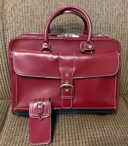 Franklin Covey Rolling Burgundy Red Leather Business Case Laptop Pocket & Bonus - Picture 1 of 10