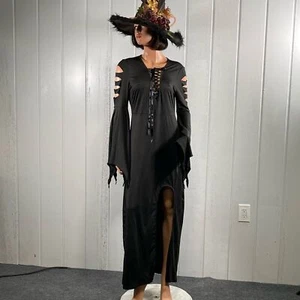 *I DRESSFO Mujer Negro Bruja Gótico Vestido Halloween Disfraz Talla 10 - Imagen 1 de 15