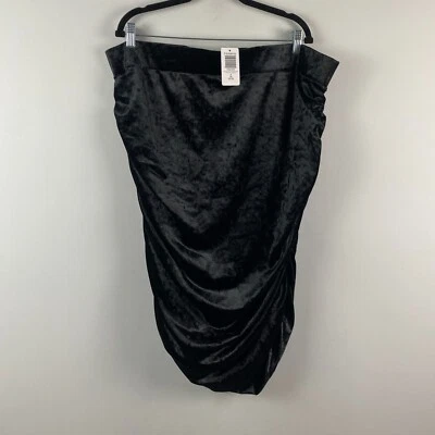 Torrid Cinched Velvet Midi Bodycon Pencil Skirt Size 3X Black Pull On Stretch - Image 1 of 4