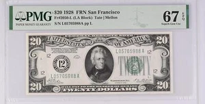 $20 1928 FRN Fr. 2050-L NUMERAL SEAL 12 SAN FRANCISCO PMG Superb Gem Unc 67EPQ - Picture 1 of 2