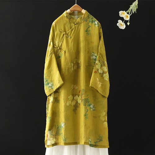 VETEMENTS Abito donna Ramie stampa stile cinese Cheongsam retrò ampio colletto alto