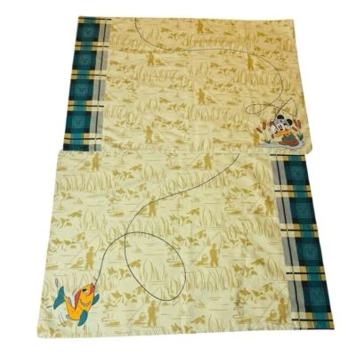 Disney Mickey Mouse Fishing Theme Pillowcases Outdoor Plaid Cream Cotton Bedding - Image 1 of 4