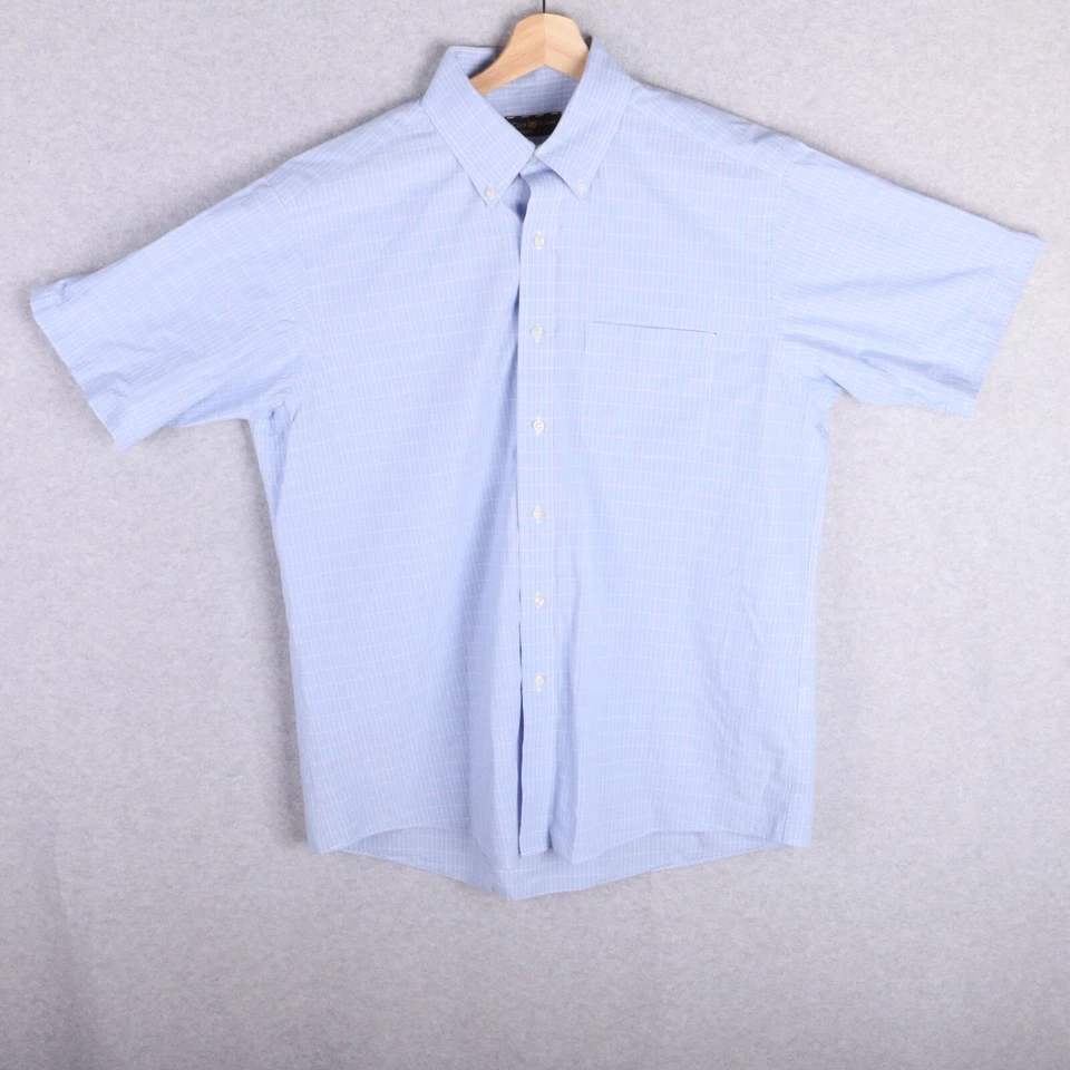 Club Room Regular Fit Blue Plaid East Care Short Sleeve Dress Shirt Men 16 - Image 1 of 4