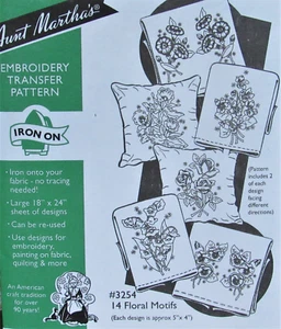 Aunt Marthas 3254 FLORAL MOTIFS 14 Pillowcase Runner Embroidery Transfer Pattern - Imagen 1 de 1