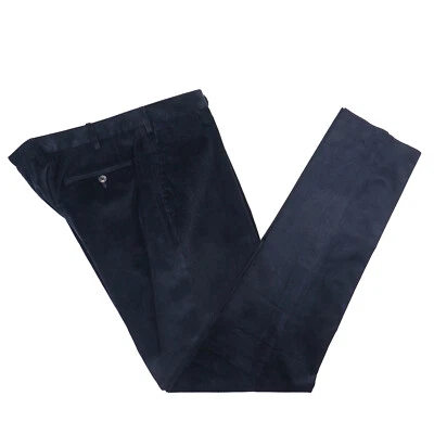 Pantalones de vestir Luigi Borrelli azul medianoche pana cepillada algodón 31 (UE 46) NUEVOS CON ETIQUETAS Foto 1 de 4