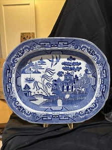 antique ridgeway Semi China England Blue Willow Large Platter 15 1/2x19 1/2 In - Picture 1 of 10