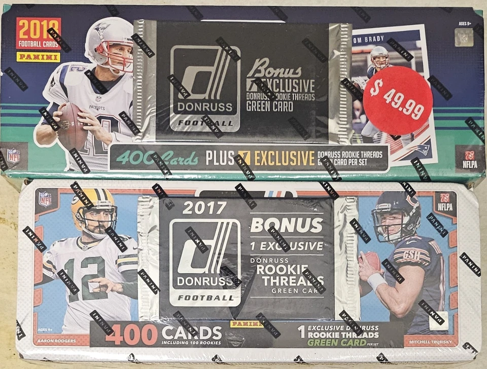 Juego de 2 juegos sellados de fábrica de fútbol Donruss 2017 y 2018 Mahomes Allen Jackson Foto 1 de 1