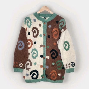 Cárdigan Vintage Tejidos Otavalo Hecho en Indígenas Ecuador 100% Lana Botón - Imagen 1 de 5