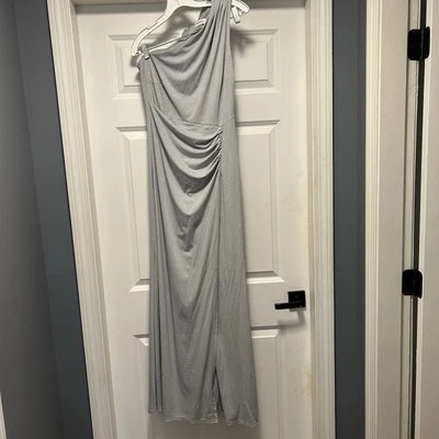 CALVIN KLEIN One Shoulder Dress Women’s 6 Silver Full-Length Evening Gown Dress - Image 1 of 4
