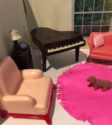 Vintage Dollhouse Living Room Furniture Set - Renwal Mini Grand Piano Armchairs - Image 1 of 4
