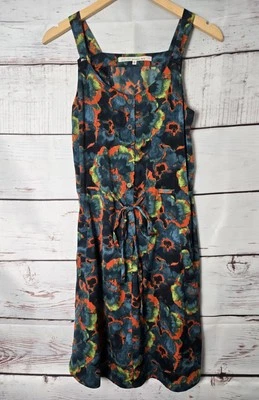 Rachel Roy Womens Dress Small Blue Green Red Floral Sleeveless Buttons Tie Waist - Image 1 of 4