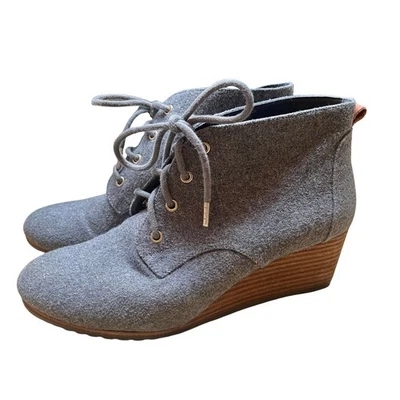 Dr Scholls Gray Felt Lace Up Wedge Ankle Boots Women's Size 9 - Photo 1/4