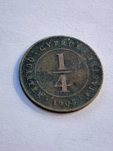 MONETA 1/4 DI PIASTRA CIPRO EDOARDO VII IMPERO BRONZO 1905 OLD BRONZE COIN - Picture 1 of 2