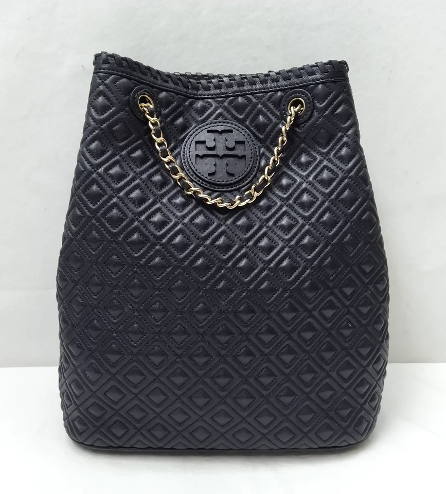 Tory Burch Black Soft Leather Quilted Chain Strap Crossbody Backpack Bag - Image 1 of 4