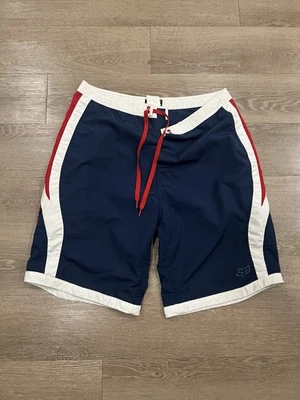 Pantalones cortos de tabla Y2K Fox Racing Deluxe blancos y rojos, talla 34 para hombre Foto 1 de 4