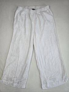 Jessica London Womens Size 12 White Linen Blend Wide Leg Pants Pull On Elastic - Picture 1 of 6