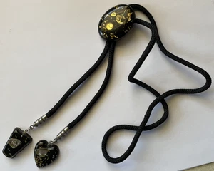 Cravatta vintage Gold Miners Bolo cravatta western oro panning corda nera - Foto 1 di 11
