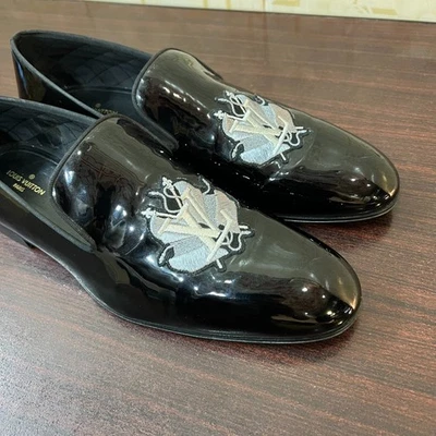 Mocasines para hombre LOUIS VUITTON UK 9M esmalte negro MTO199 2020SS - Excelente estado Foto 1 de 4