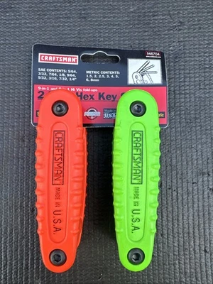 Sears Craftsman USA Nos 2pc Neon Hex Key Set RARE 46704 On Card Hi Viz 46698 99 - Image 1 of 4