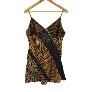 Victoria’s Secret Grande 100% Seda Encaje Lencería Nocturna Negro Leopardo Tigre Slip - Imagen 1 de 7