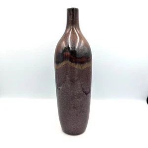 Contemporary Pottery Vase Red Metallic Drip Glaze 12" Tall Silver Glimmer Fall - Picture 1 of 6