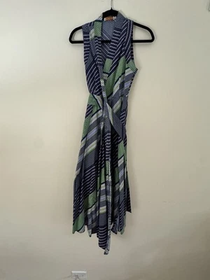 Vestido Tory Burch Verano Día de Campo Sesgo Envolvente 2 Rayas Estampado Completo Cinturón Largo Foto 1 de 4