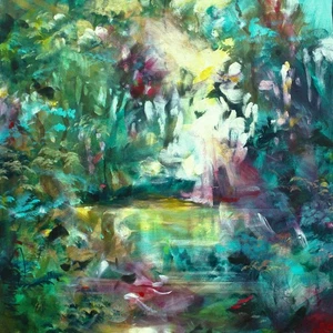 original one of a kind Mike Lang impressionist painting " The Garden" green tone - Picture 1 of 10