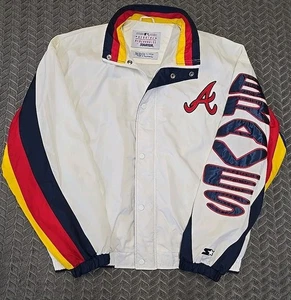 Vintage Starter MLB Windbreaker Jacket Mens Sz L Atlanta Braves Baseball Fan - Picture 1 of 9