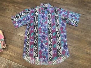 Vintage Wrangler Floral Aztec Stripe Pink Button Down Shirt Sz 16.5 M/L - Picture 1 of 8