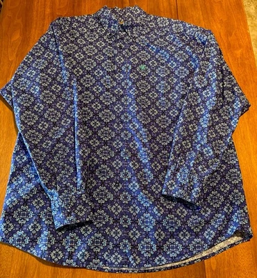 Ariat Shirt Mens Lg Blue Long Sleeve Button Up Western Geometric Cotton - Image 1 of 4