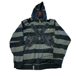 Felpa con cappuccio Y2K LRG LIFTED RESEARCH GROUP GRIGIA 2XL A RIGHE GRUNGE MOTOSEGA H19 - Foto 1 di 6