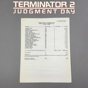 Terminator 2 - Production Used Visual Effects Short List from Lightstorm Office - Picture 1 of 12