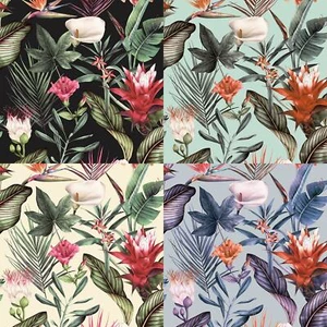 Flora Wallpaper Debona Floral Tropical Jungle Natural Black Duck Egg Cream - Picture 1 of 9
