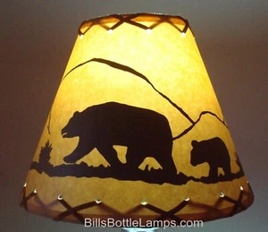 BEAR Table Light Cabin Cottage LAMP SHADE Clip-On Bulb Style 9" inch Laced Cone - Picture 1 of 8