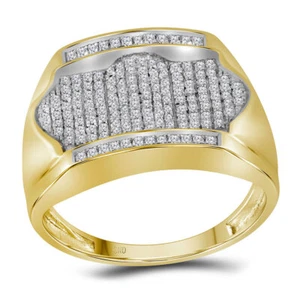 10kt Yellow Gold Mens Round Diamond Rectangle Arched Cluster Ring 1/2 Cttw - Picture 1 of 3
