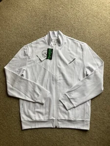 Cheap Monday Mens Medium Size White Graphic Full Zip Track Run Jacket w Logo New - Picture 1 of 9