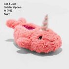 Cat & Jack Toddler Girl Narwhal Slippers Size M 7/8 Pink New Sleepwear Plush