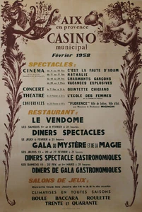 "CASINO MUNICIPAL AIX EN PROVENCE 1958" Affiche originale entoilée Litho GANEAU - Imagen 1 de 1